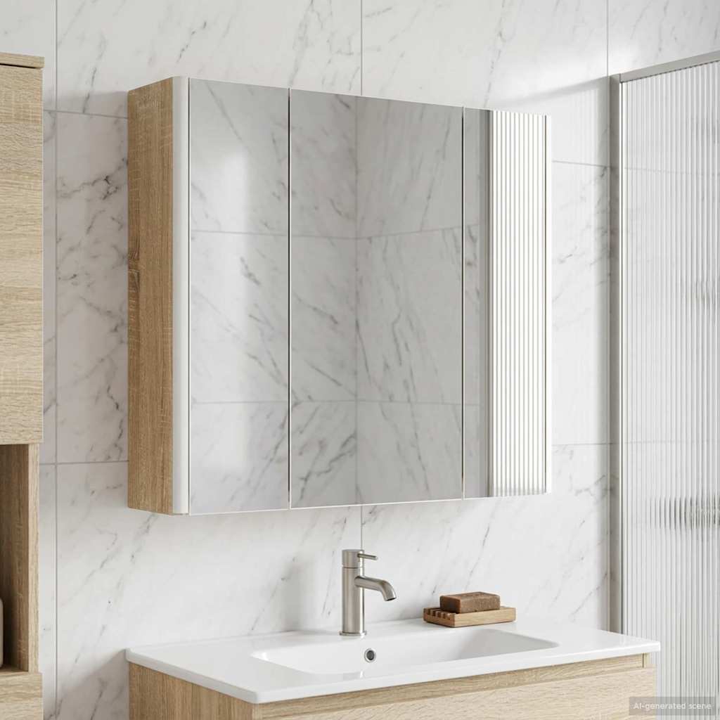 vidaXL Bathroom Mirror Cabinet Sonoma Oak 63.5 x 15.5 x 60.5 cm