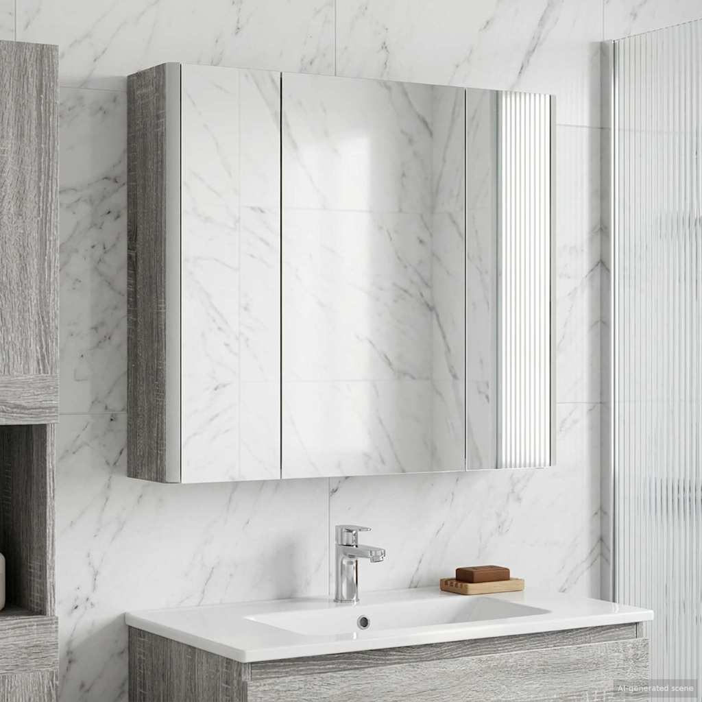 vidaXL Bathroom Mirror Cabinet Grey Sonoma 63.5 x 15.5 x 60.5 cm