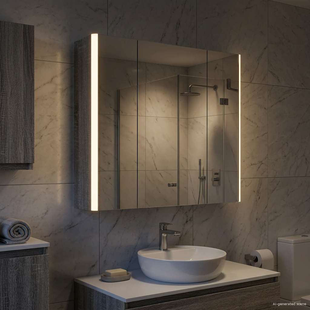vidaXL Bathroom Mirror Cabinet Grey Sonoma 63.5 x 15.5 x 60.5 cm