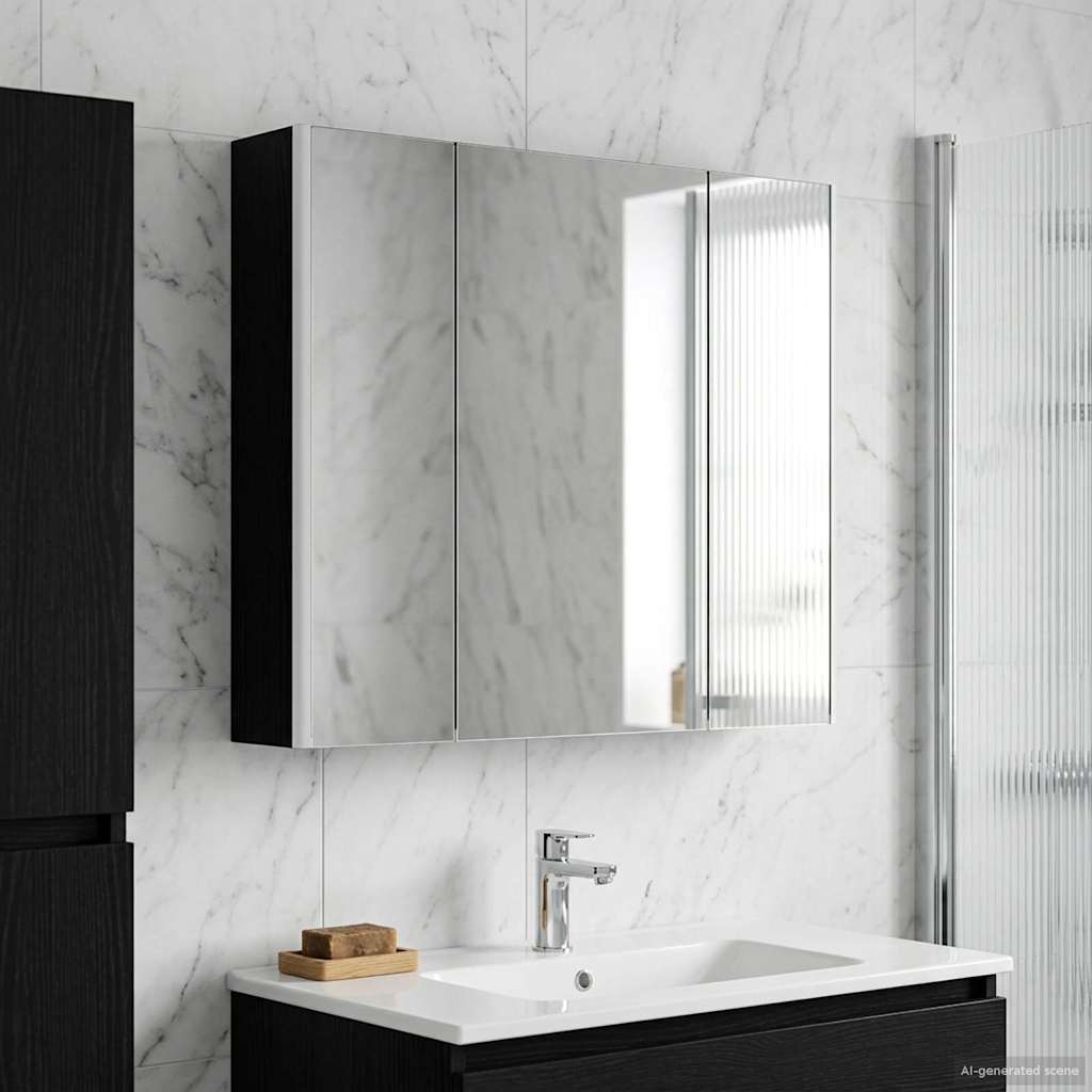 vidaXL Bathroom Mirror Cabinet Black Oak 83.5 x 15.5 x 70 cm