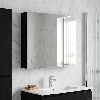 vidaXL Bathroom Mirror Cabinet Black Oak 83.5 x 15.5 x 70 cm
