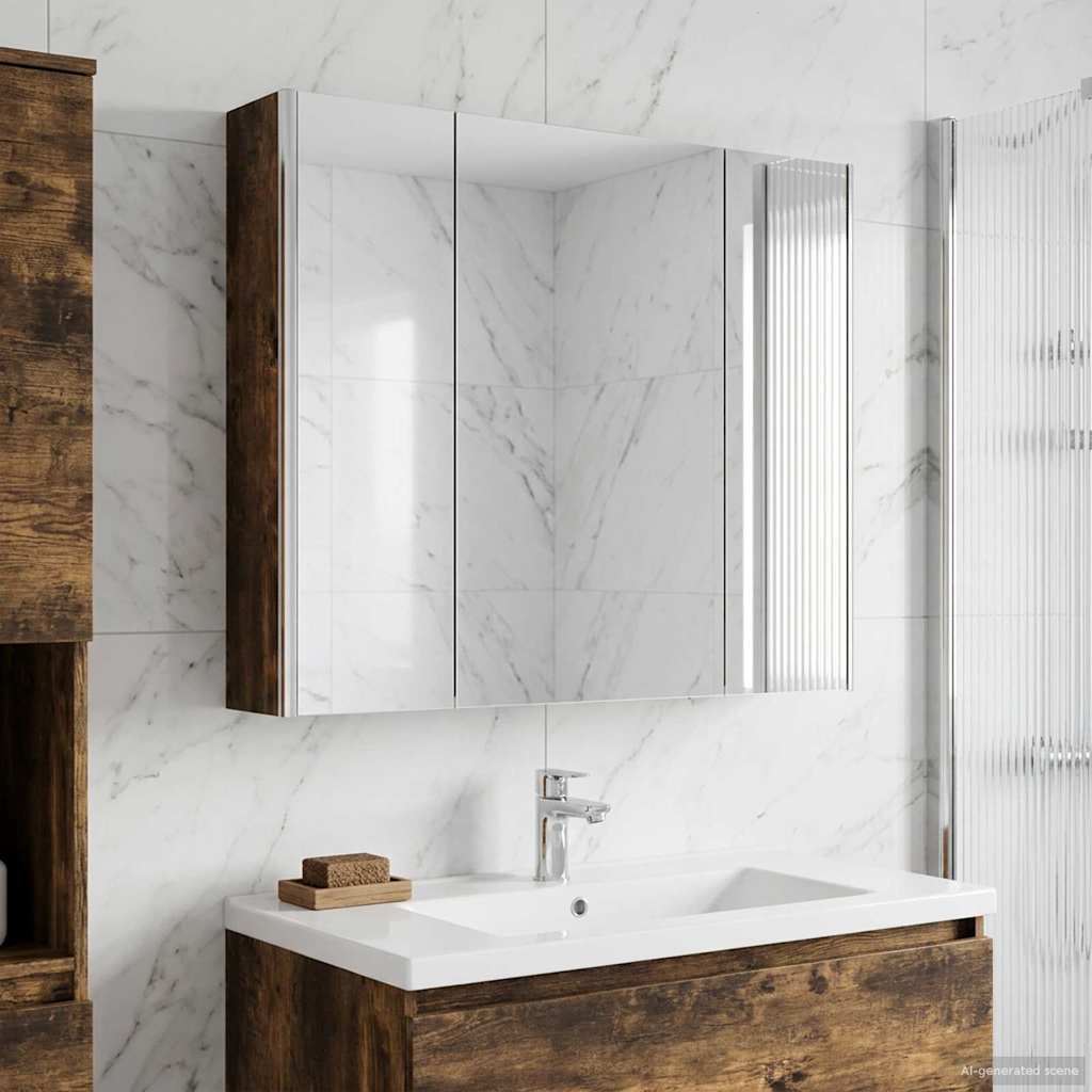 vidaXL Bathroom Mirror Cabinet Smoked Oak 83.5 x 15.5 x 70 cm