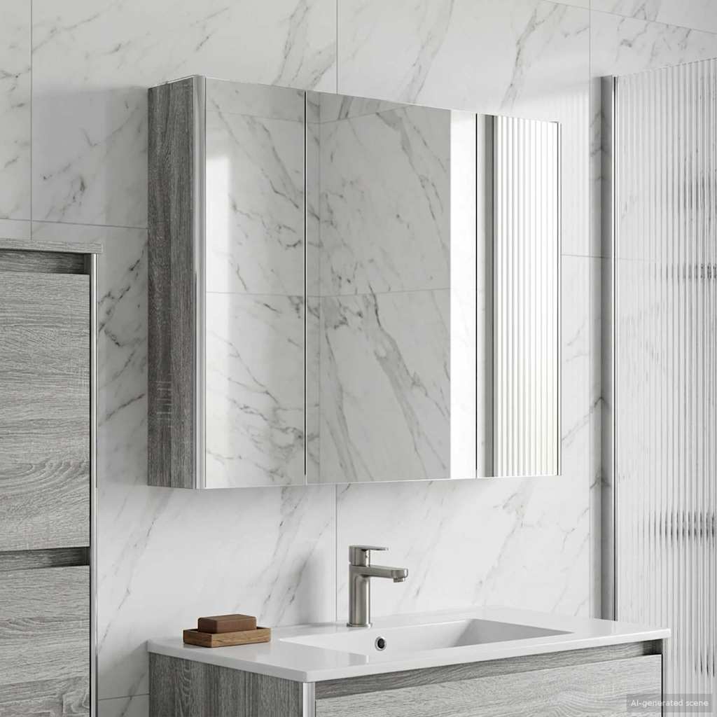 vidaXL Bathroom Mirror Cabinet Grey Sonoma 83.5 x 15.5 x 70 cm