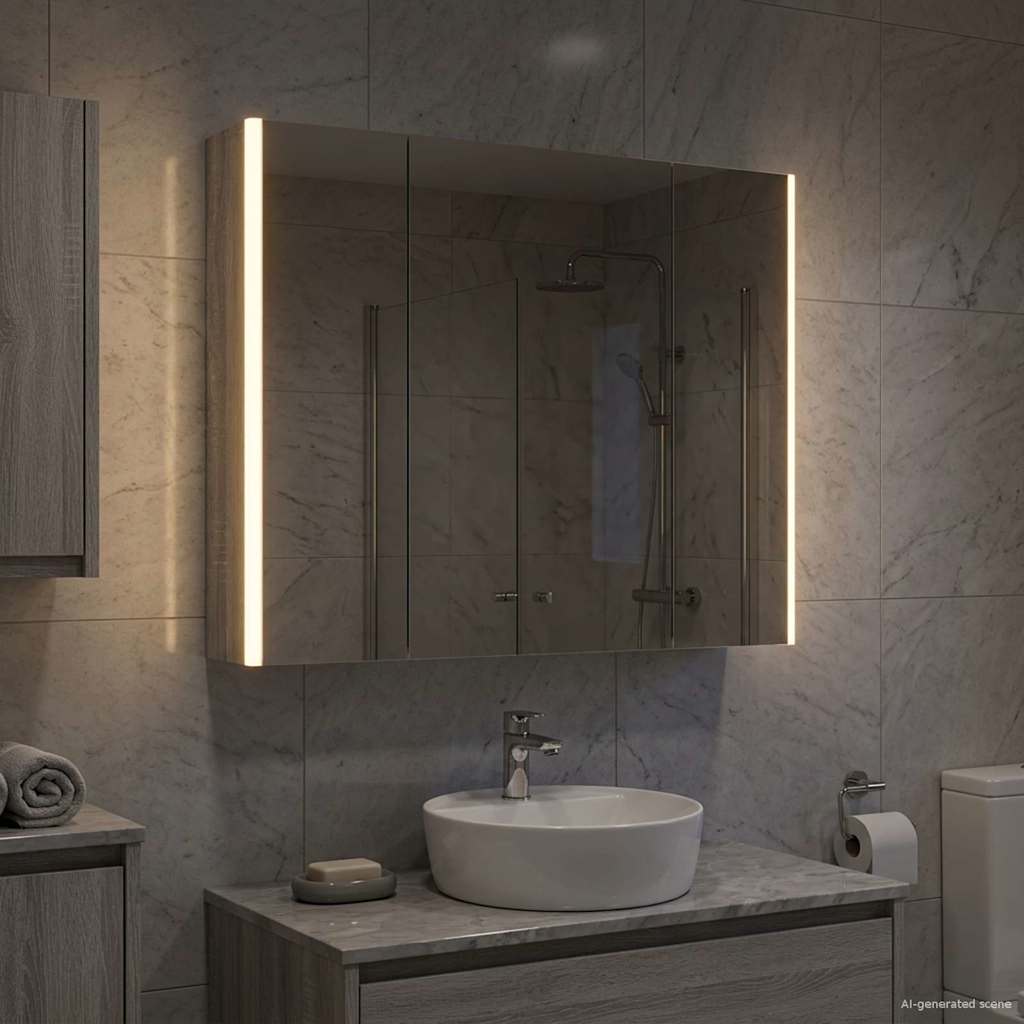 vidaXL Bathroom Mirror Cabinet Grey Sonoma 83.5 x 15.5 x 70 cm