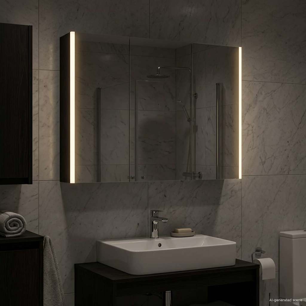 vidaXL Bathroom Mirror Cabinet Black Oak 103.5 x 15.5 x 70 cm