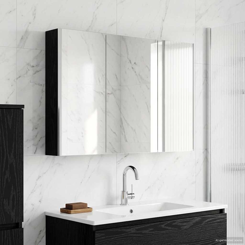 vidaXL Bathroom Mirror Cabinet Black Oak 103.5 x 15.5 x 70 cm