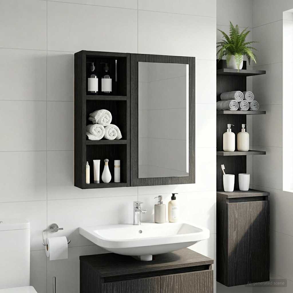 vidaXL Bathroom Wall Cabinet Black Oak 20 x 10 x 50 cm Engineered wood