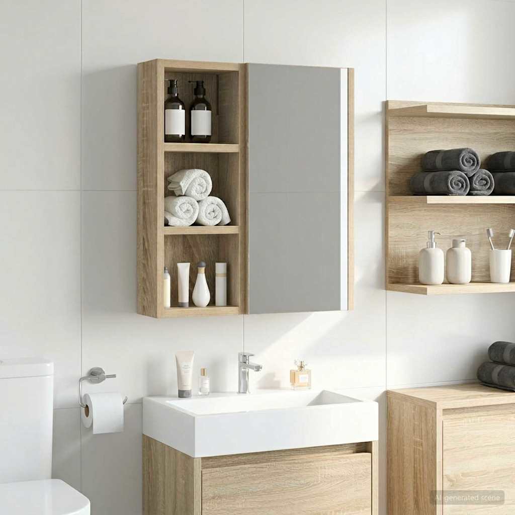 vidaXL Bathroom Wall Cabinet with Shelf Sonoma Oak 20 x 10 x 50 cm