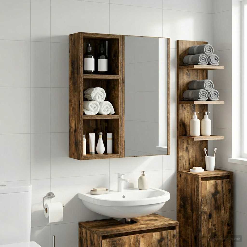 vidaXL Bathroom Wall Cabinet with Shelf Smoked Oak 20 x 10 x 50 cm