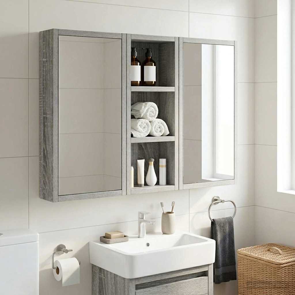 vidaXL Bathroom Wall Cabinet with Shelf Grey Sonoma 20 x 10 x 50 cm