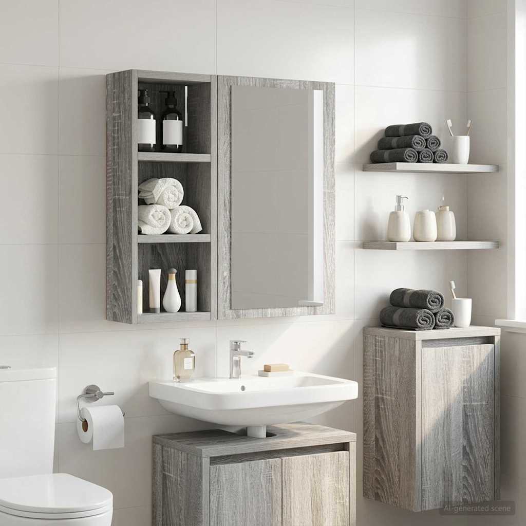 vidaXL Bathroom Wall Cabinet with Shelf Grey Sonoma 20 x 10 x 50 cm