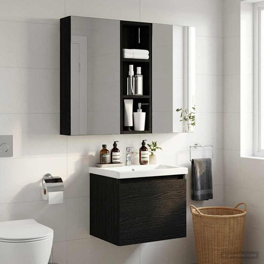 vidaXL Bathroom Wall Cabinet Black Oak 20 x 10 x 60.5 cm