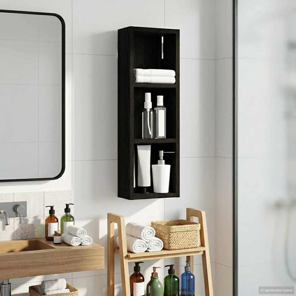 vidaXL Bathroom Wall Cabinet with Shelf Black Oak 20 x 10 x 60.5 cm