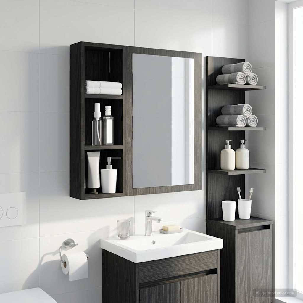 vidaXL Bathroom Wall Cabinet with Shelf Black Oak 20 x 10 x 60.5 cm