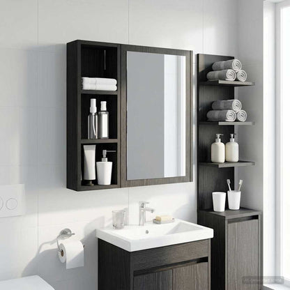 vidaXL Bathroom Wall Cabinet with Shelf Black Oak 20 x 10 x 60.5 cm