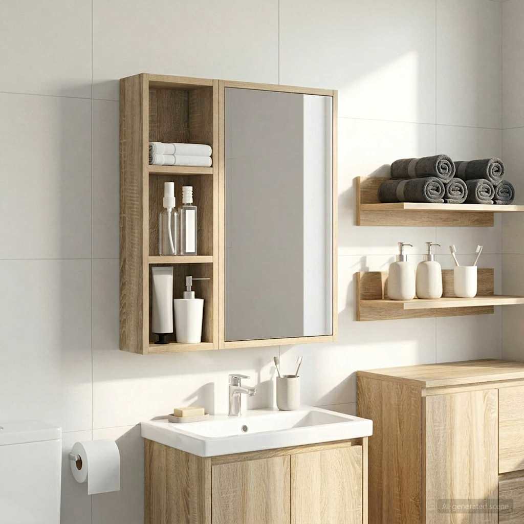 vidaXL Bathroom Wall Cabinet with Shelf Sonoma Oak 20 x 10 x 60.5 cm