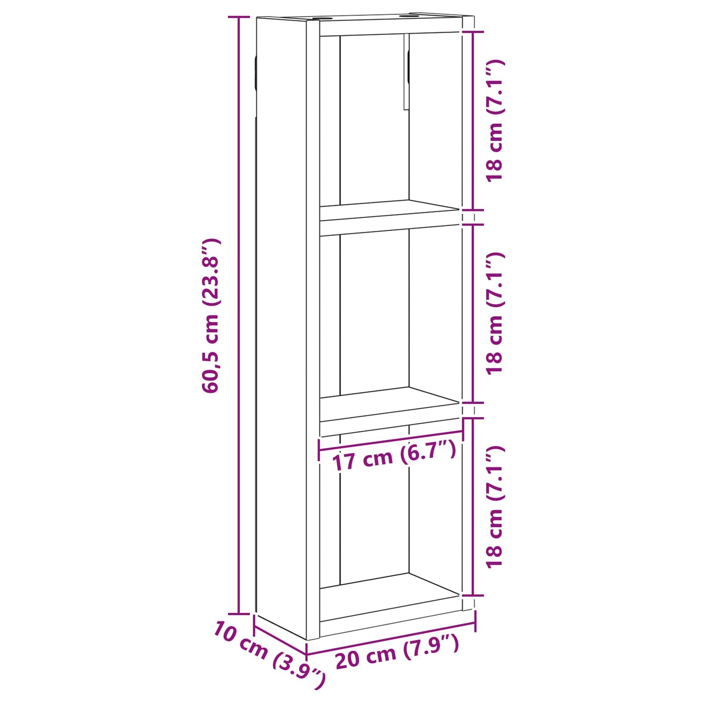 vidaXL Bathroom Wall Cabinet Grey Sonoma 20 x 10 x 60.5 cm