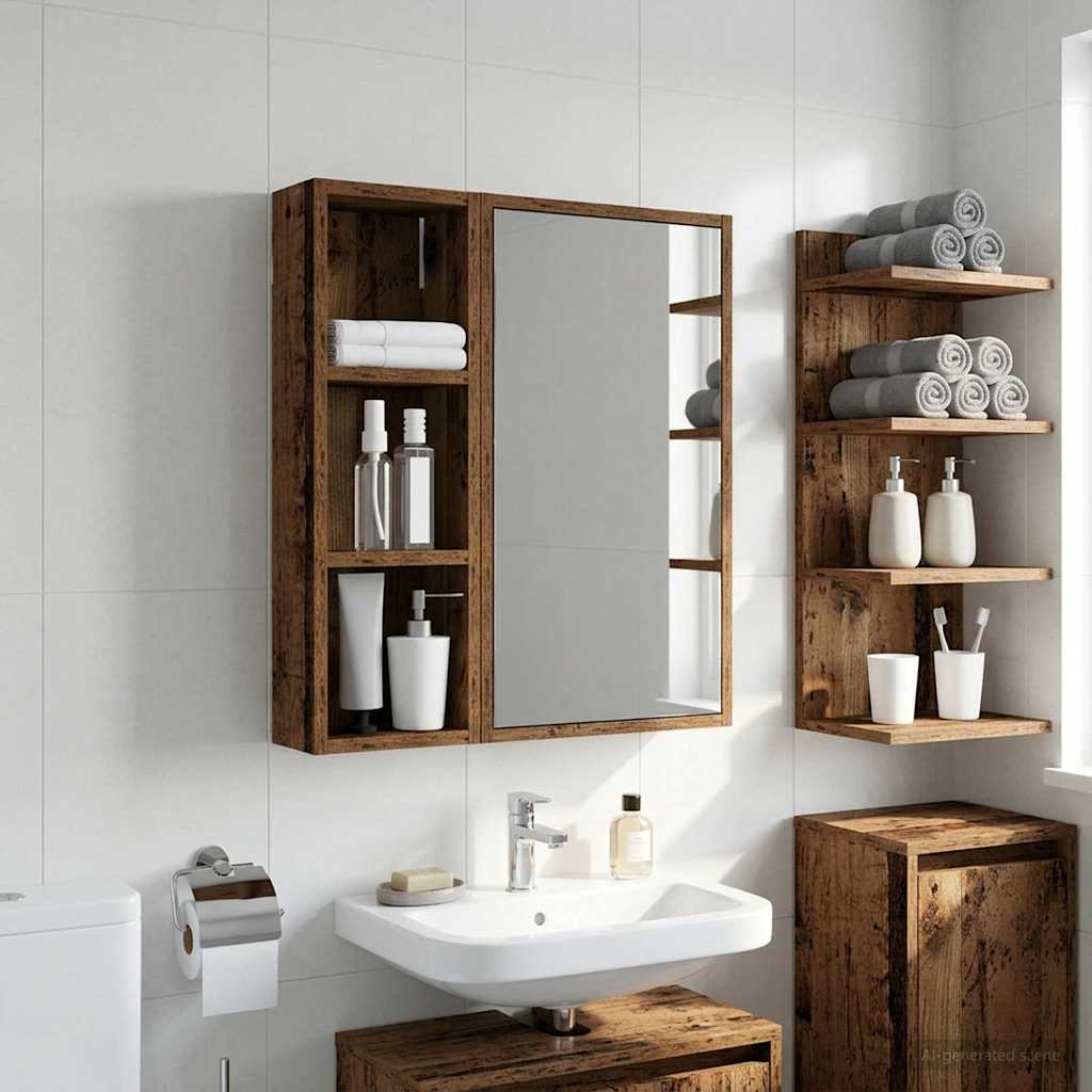 vidaXL Bathroom Wall Cabinet with Shelf Old Wood 20 x 10 x 60.5 cm