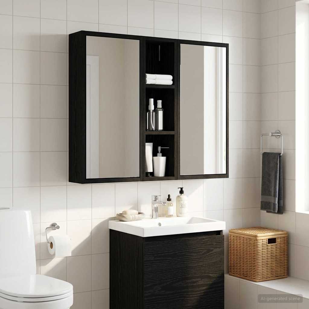 vidaXL Bathroom Wall Cabinet Black Oak 20 x 14 x 70 cm Engineered wood