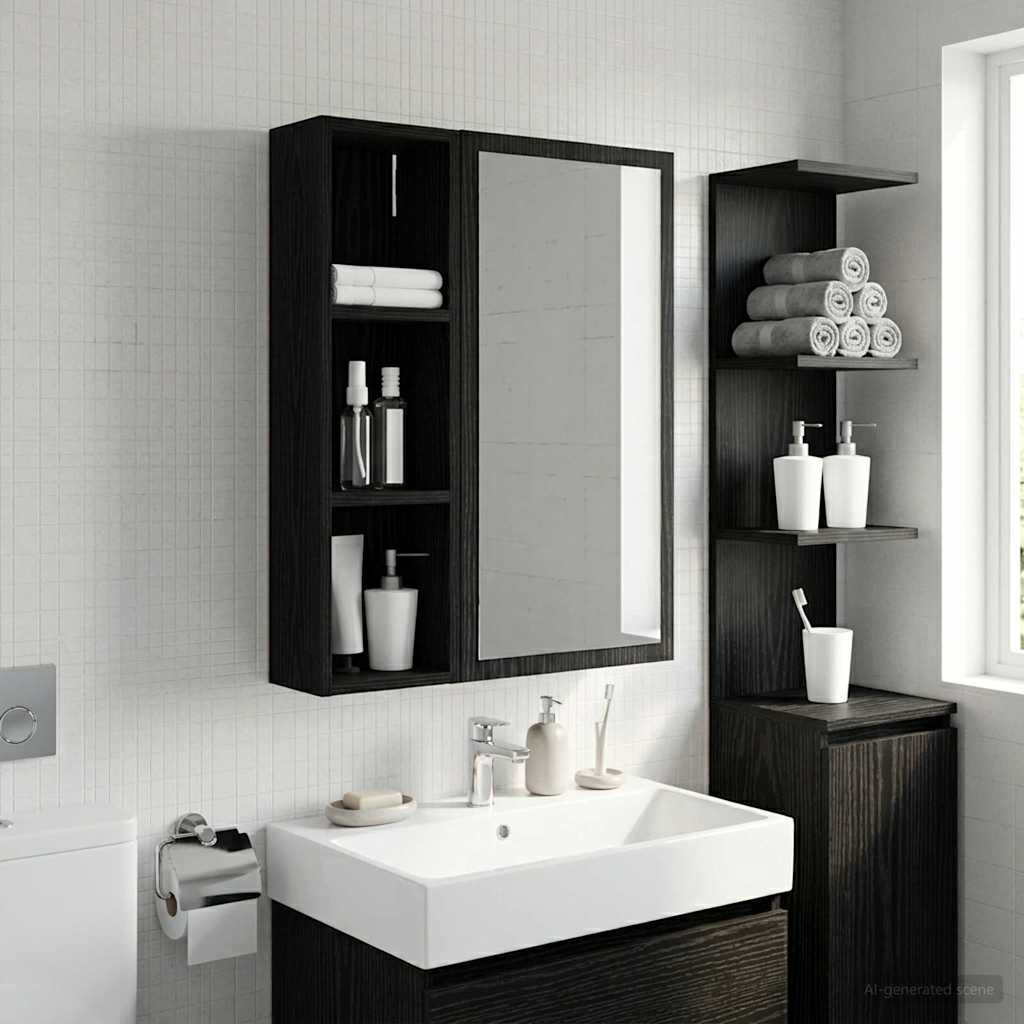 vidaXL Bathroom Wall Cabinet Black Oak 20 x 14 x 70 cm Engineered wood