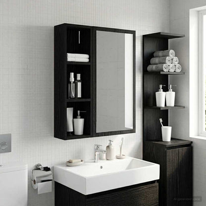 vidaXL Bathroom Wall Cabinet Black Oak 20 x 14 x 70 cm Engineered wood