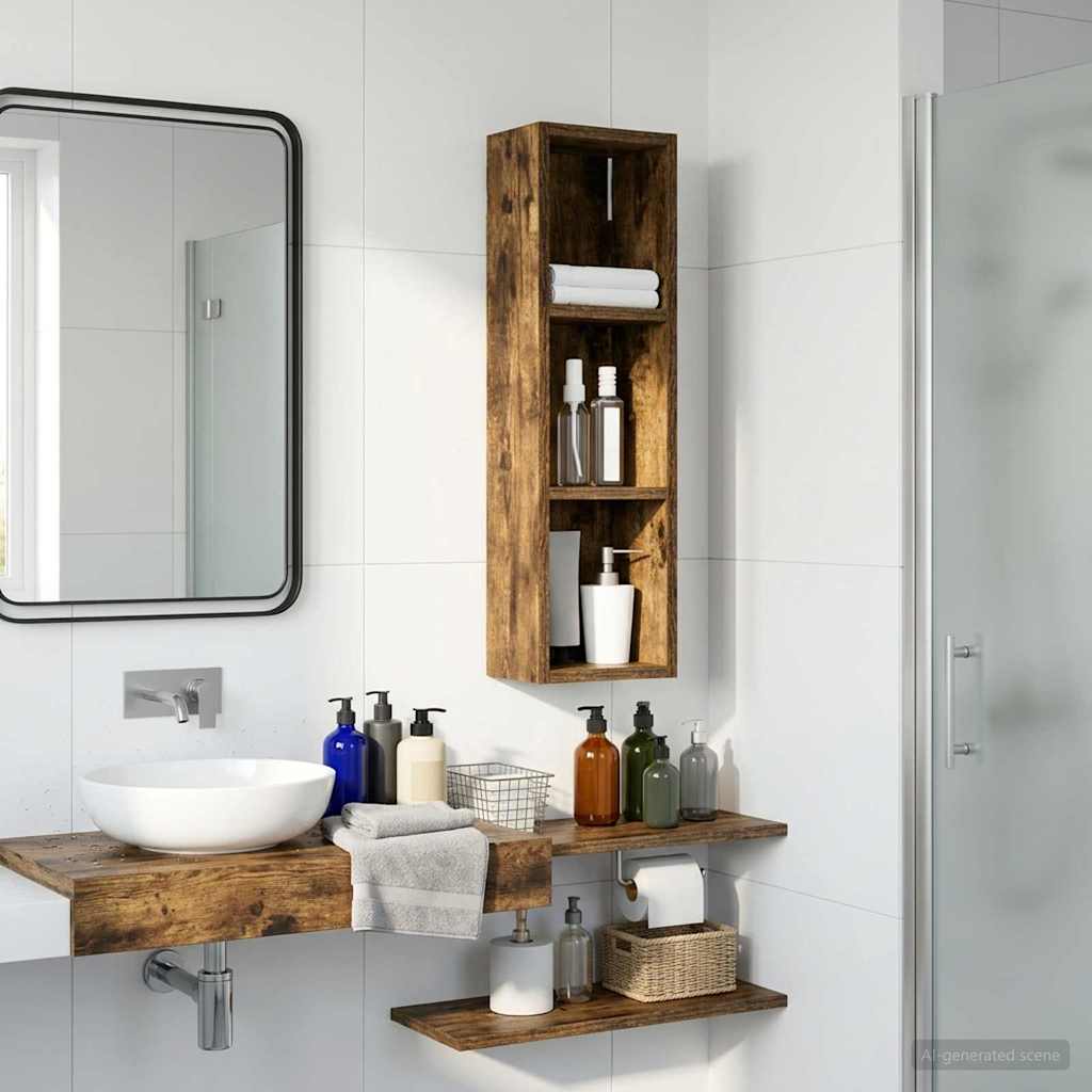 vidaXL Bathroom Wall Cabinet with Shelf Smoked Oak 20 x 14 x 70 cm