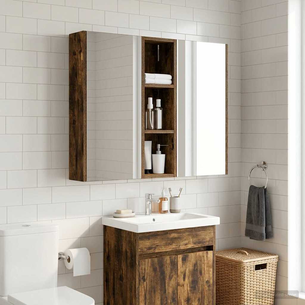 vidaXL Bathroom Wall Cabinet with Shelf Smoked Oak 20 x 14 x 70 cm