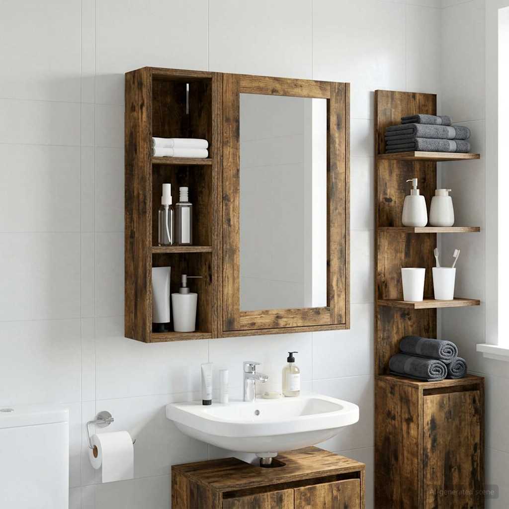 vidaXL Bathroom Wall Cabinet with Shelf Smoked Oak 20 x 14 x 70 cm
