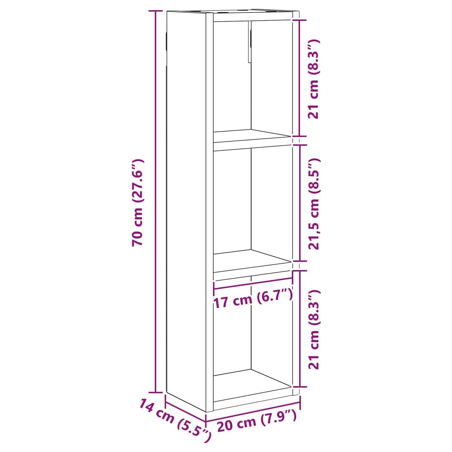 vidaXL Bathroom Wall Cabinet Smoked Oak 20 x 14 x 70 cm