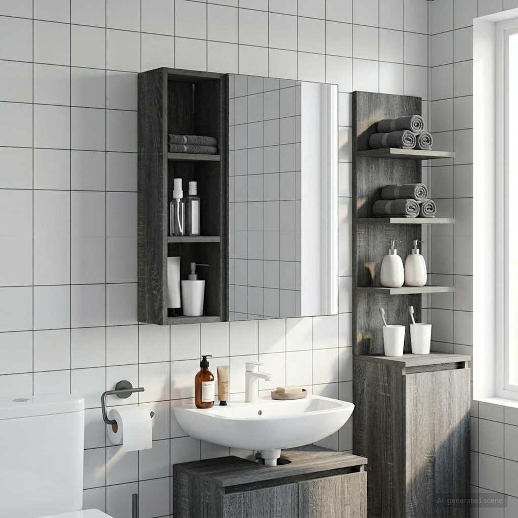 vidaXL Bathroom Wall Cabinet with Shelf Grey Sonoma 20 x 14 x 70 cm