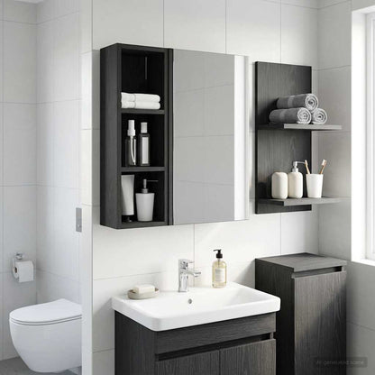 vidaXL Bathroom Wall Cabinet Black Oak 20 x 16 x 62.5 cm