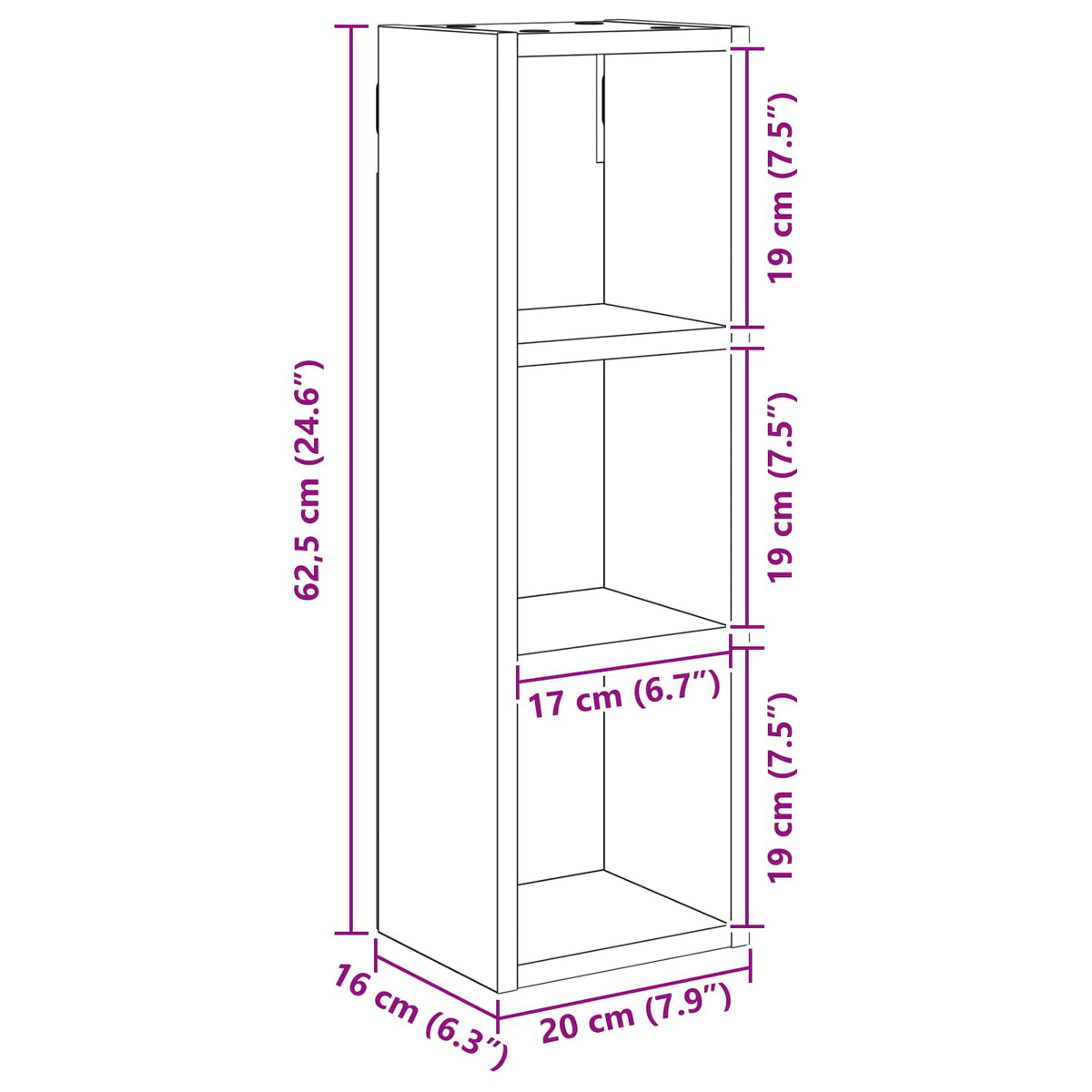 vidaXL Bathroom Wall Cabinet Smoked Oak 20 x 16 x 62.5 cm