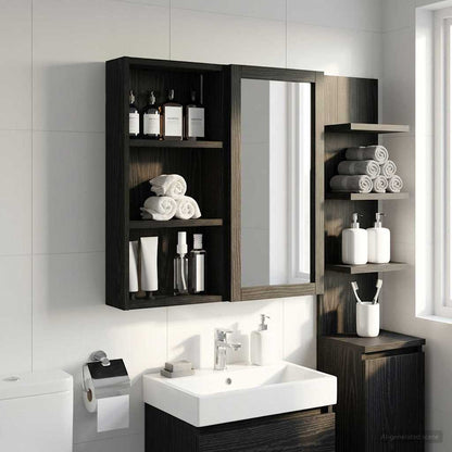 vidaXL Bathroom Wall Cabinet with Shelf Black Oak 30 x 10 x 60.5 cm