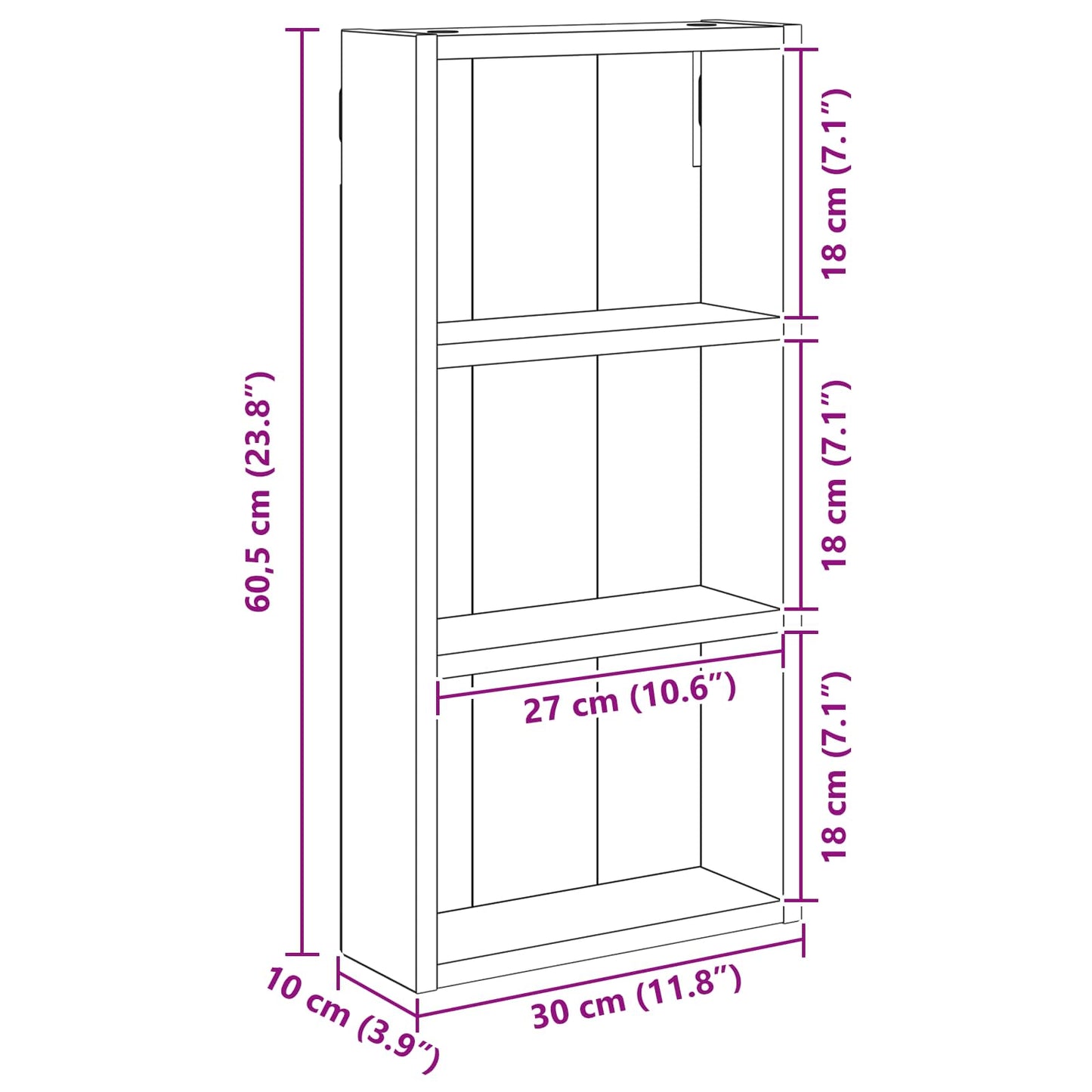 vidaXL Bathroom Wall Cabinet Black Oak 30 x 10 x 60.5 cm
