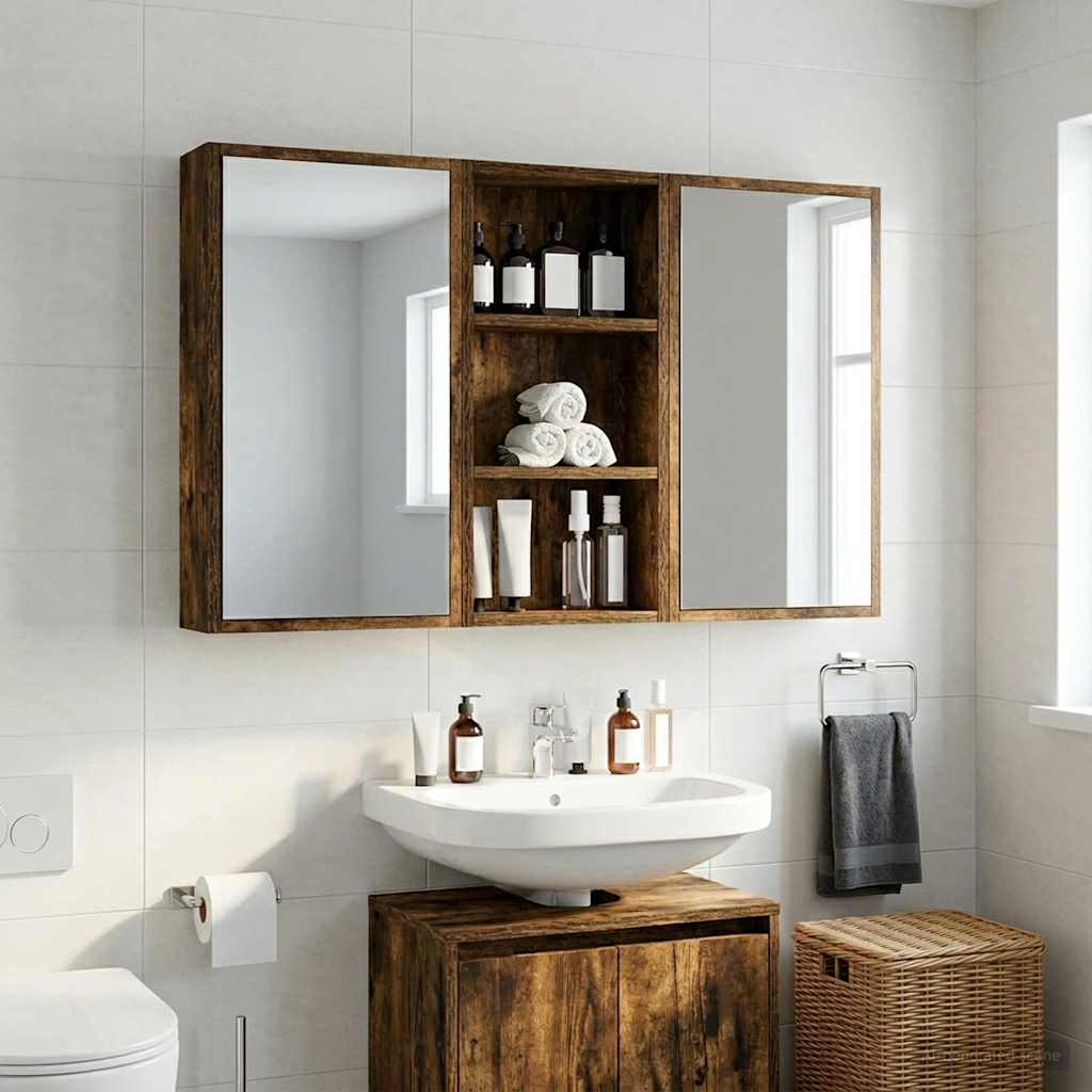 vidaXL Bathroom Wall Cabinet with Shelf Smoked Oak 30 x 10 x 60.5 cm