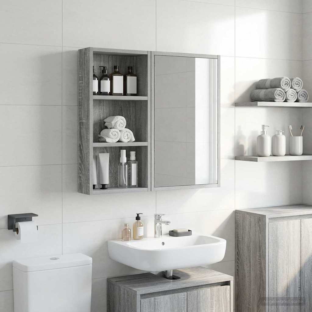 vidaXL Bathroom Wall Cabinet with Shelf Grey Sonoma 30 x 10 x 60.5 cm