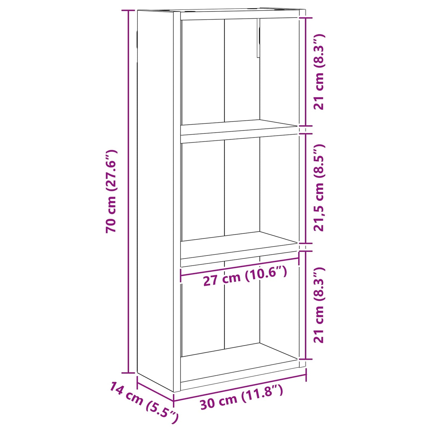 vidaXL Bathroom Wall Cabinet Concrete Grey 30 x 14 x 70 cm