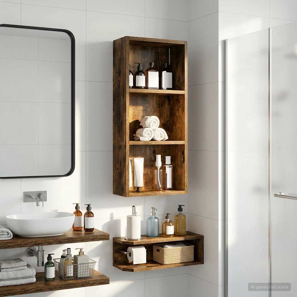 vidaXL Bathroom Wall Cabinet with Shelf Smoked Oak 30 x 14 x 70 cm