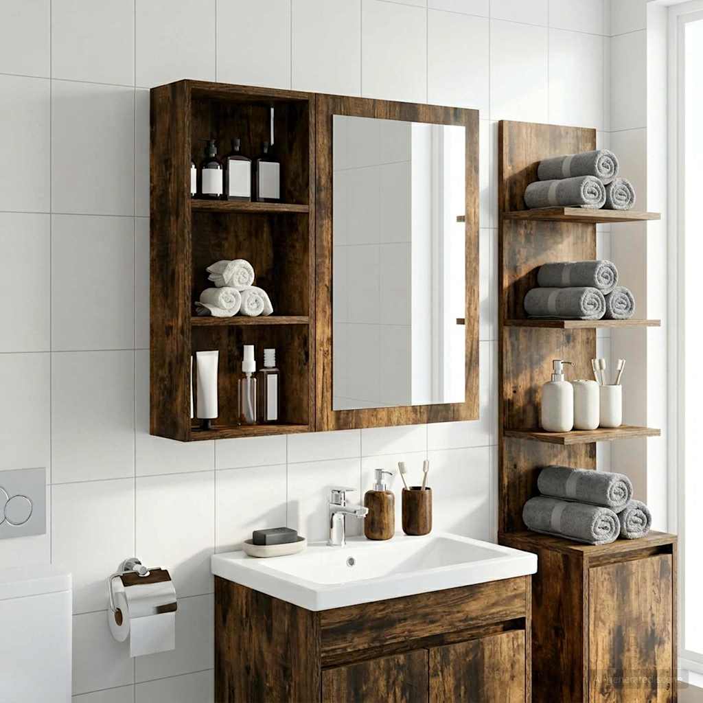 vidaXL Bathroom Wall Cabinet with Shelf Smoked Oak 30 x 14 x 70 cm