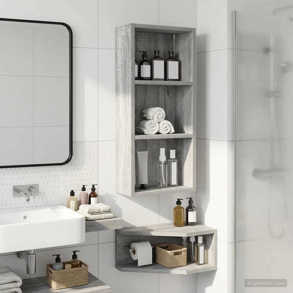 vidaXL Bathroom Wall Cabinet with Shelf Grey Sonoma 30 x 14 x 70 cm
