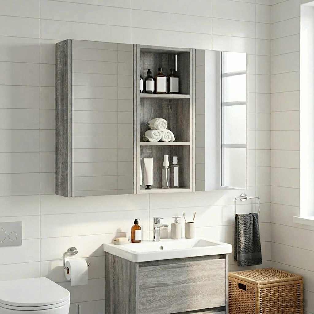 vidaXL Bathroom Wall Cabinet with Shelf Grey Sonoma 30 x 14 x 70 cm