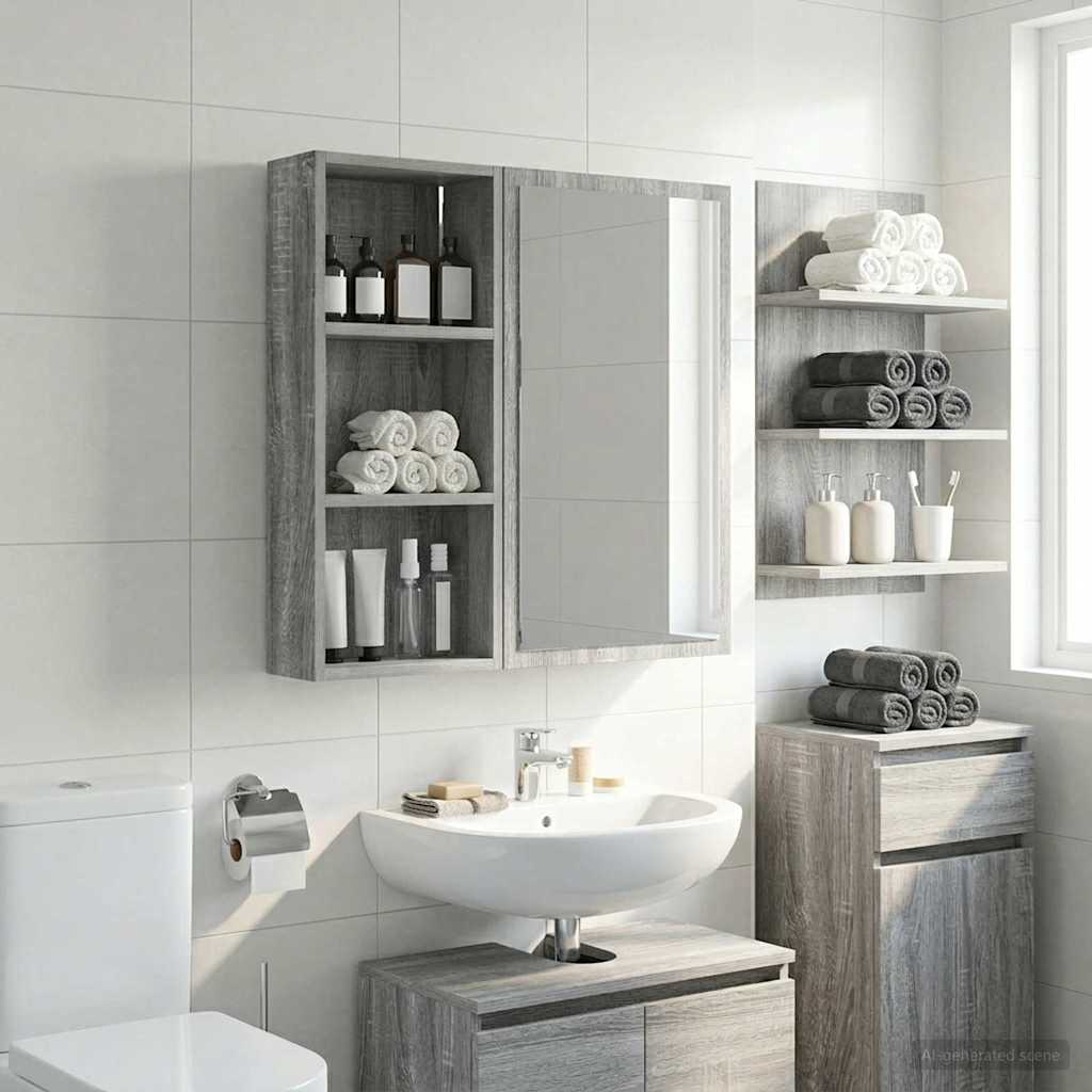 vidaXL Bathroom Wall Cabinet with Shelf Grey Sonoma 30 x 14 x 70 cm