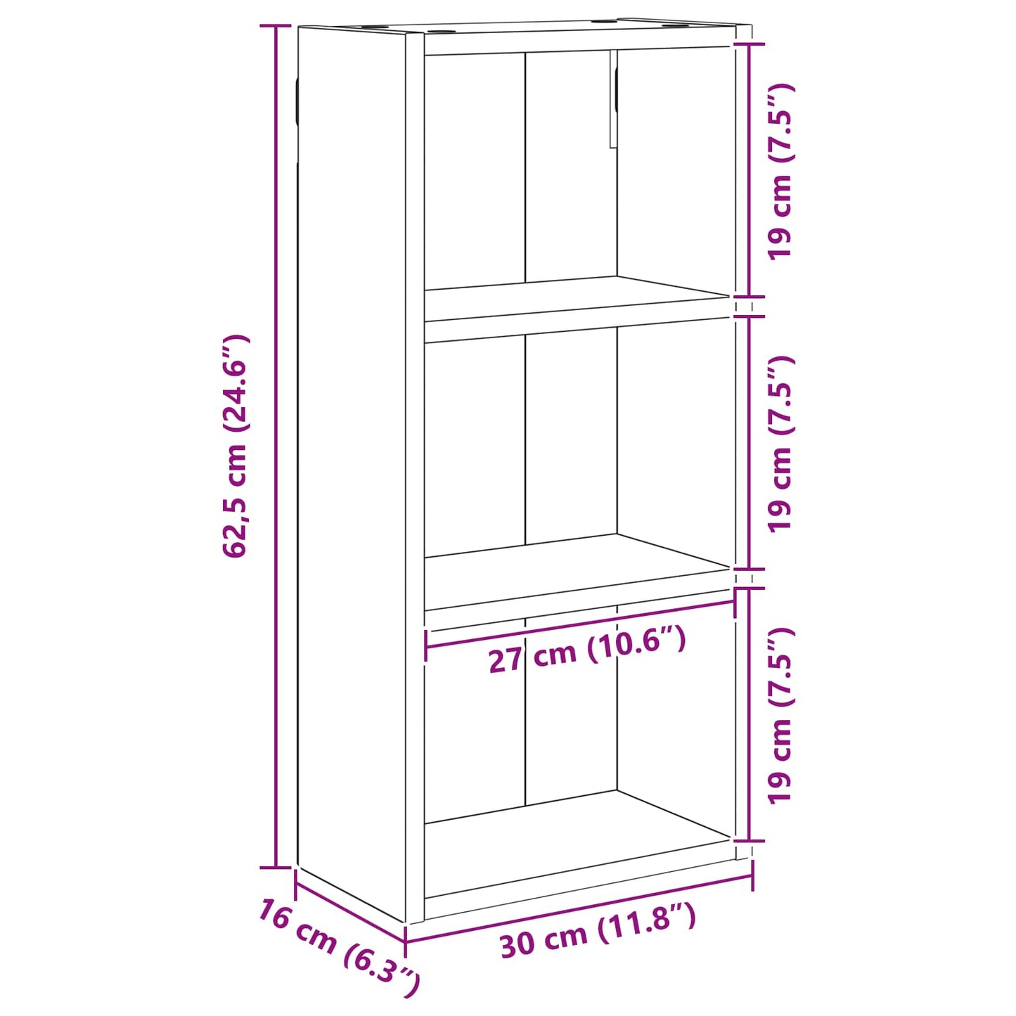 vidaXL Bathroom Wall Cabinet White 30 x 16 x 62.5 cm Engineered wood