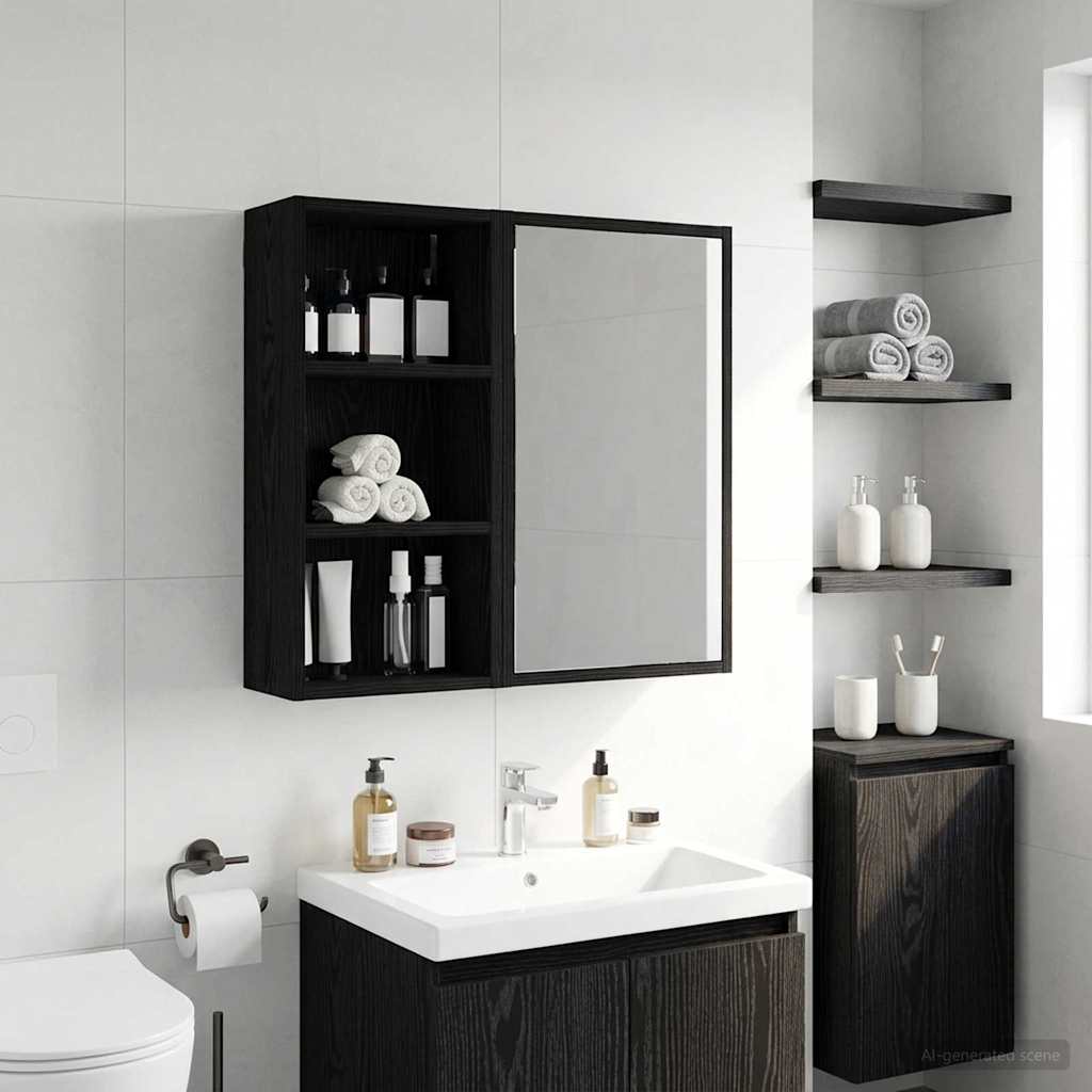 vidaXL Bathroom Wall Cabinet with Shelf Black Oak 30 x 16 x 62.5 cm