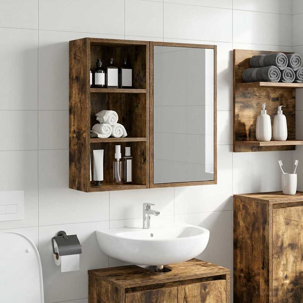 vidaXL Bathroom Wall Cabinet with Shelf Smoked Oak 30 x 16 x 62.5 cm