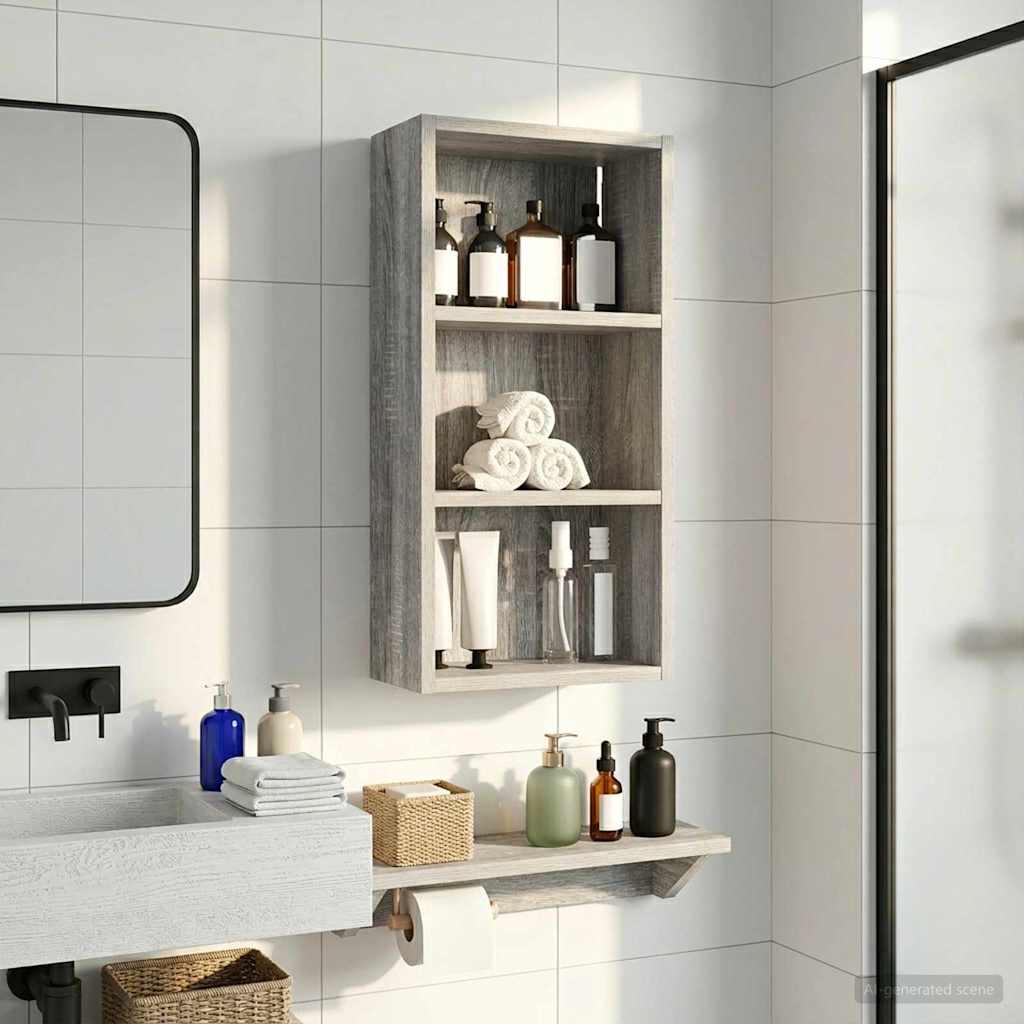 vidaXL Bathroom Wall Cabinet with Shelf Grey Sonoma 30 x 16 x 62.5 cm