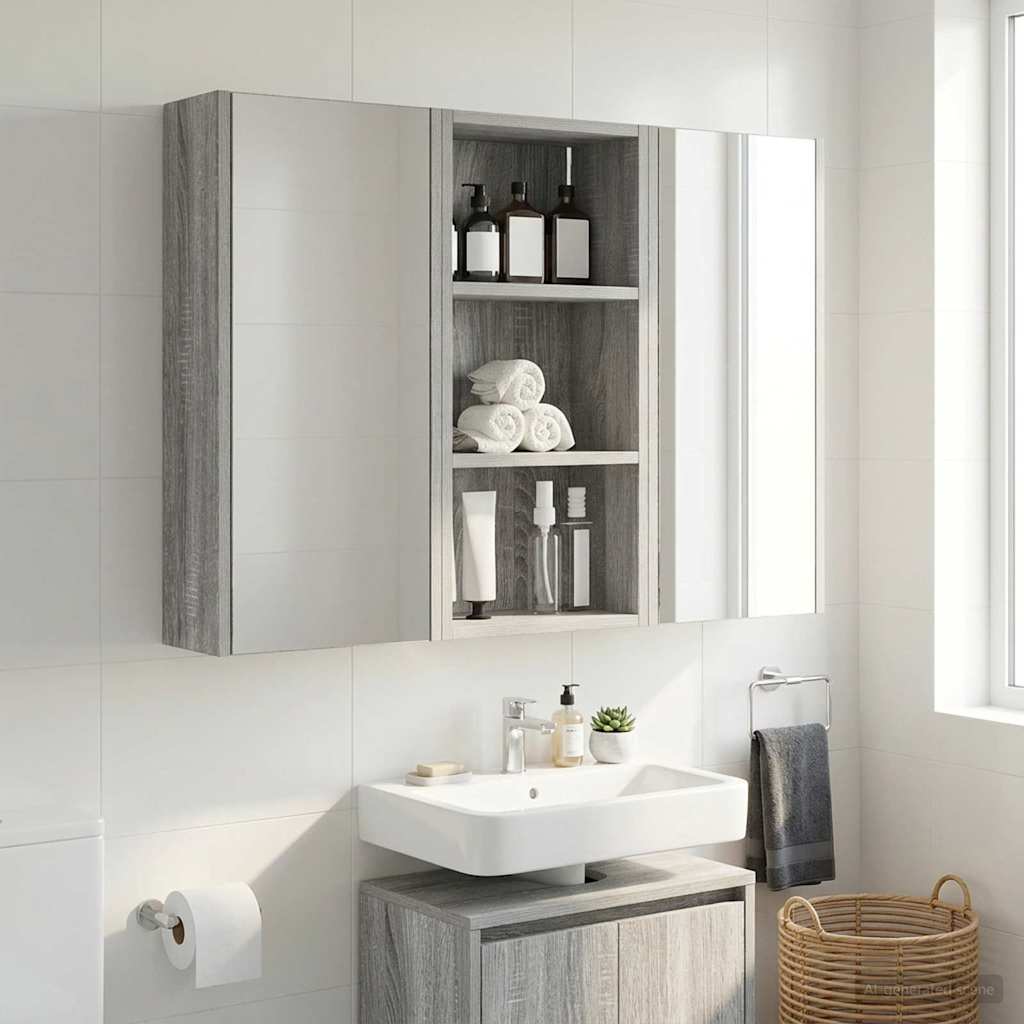 vidaXL Bathroom Wall Cabinet with Shelf Grey Sonoma 30 x 16 x 62.5 cm