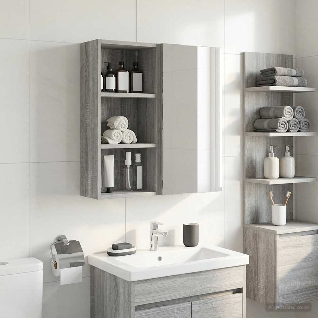 vidaXL Bathroom Wall Cabinet with Shelf Grey Sonoma 30 x 16 x 62.5 cm