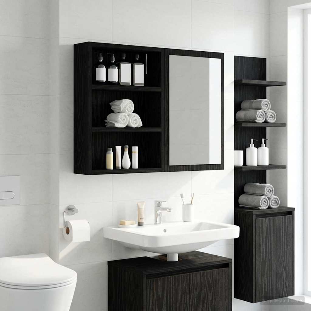 vidaXL Bathroom Wall Cabinet Black Oak 40 x 10 x 50 cm Engineered wood