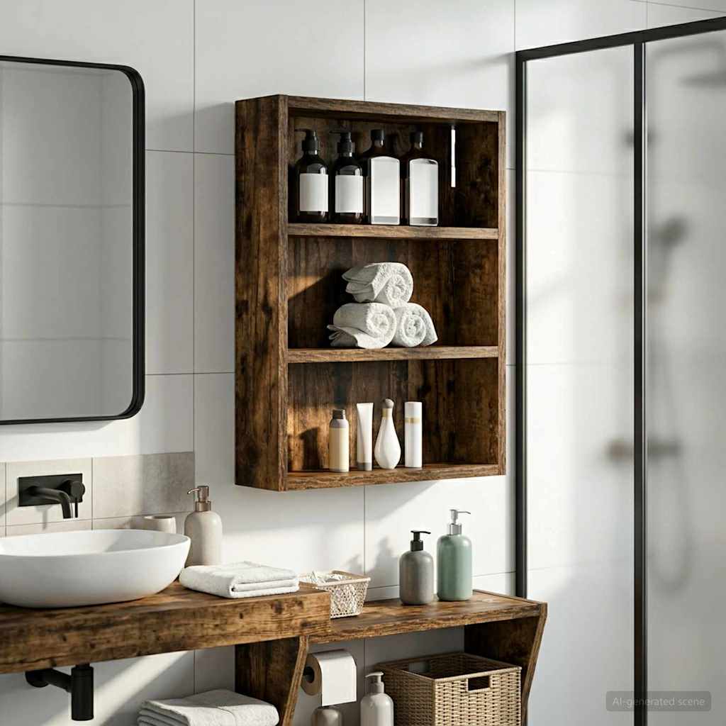 vidaXL Bathroom Wall Cabinet with Shelf Smoked Oak 40 x 10 x 50 cm